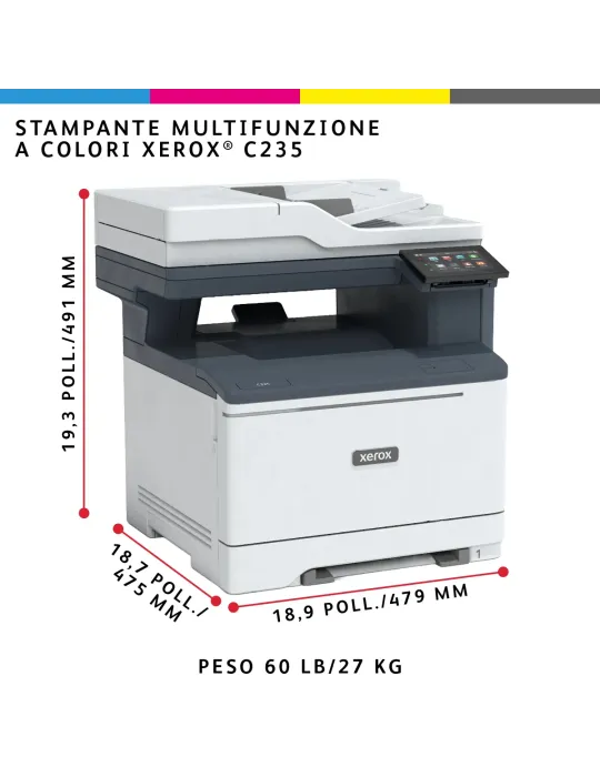 Xerox C325 DNI stampante multifunzione laser A4 a colori, WI-FI, 33 ppm, DADF, scansione, copia e fax