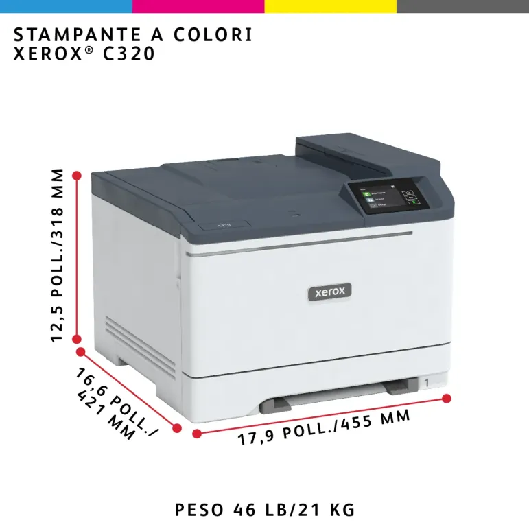 Xerox C320 DNI Stampante Laser A4 a colori, WI-FI, 33 ppm