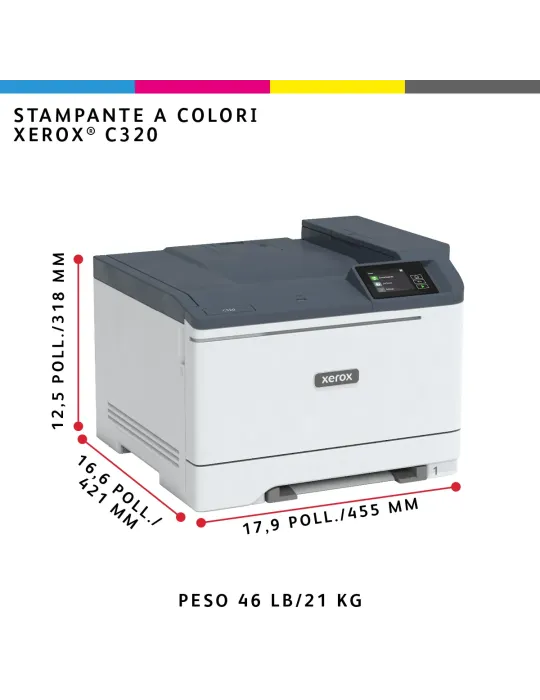 Xerox C320 DNI Stampante Laser A4 a colori, WI-FI, 33 ppm