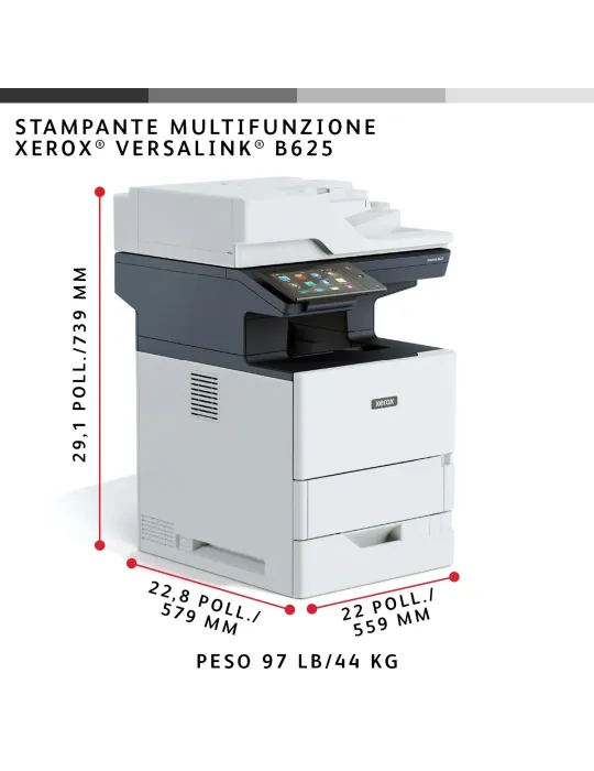 Xerox VersaLink B625 DN stampante multifunzione Laser A4 monocromatica, 61 ppm, DADF, scansione, copia e fax