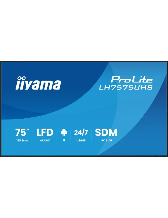 iiyama LH7575UHS-B2AG visualizzatore di messaggi Pannello piatto per segnaletica digitale 190,5 cm (75") LCD Wi-Fi 500 cd m² 4K