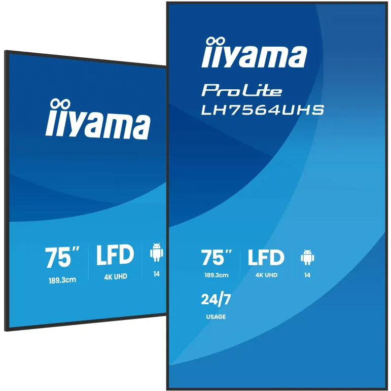 iiyama LH7564UHS-B1AG visualizzatore di messaggi Pannello piatto per segnaletica digitale 190,5 cm (75") Wi-Fi 500 cd m² 4K