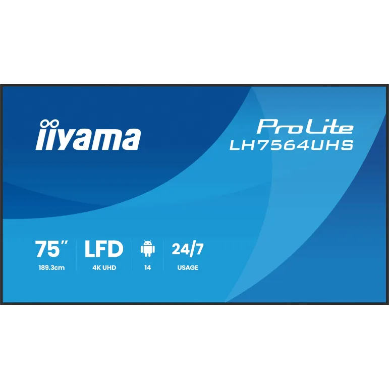 iiyama LH7564UHS-B1AG visualizzatore di messaggi Pannello piatto per segnaletica digitale 190,5 cm (75") Wi-Fi 500 cd m² 4K
