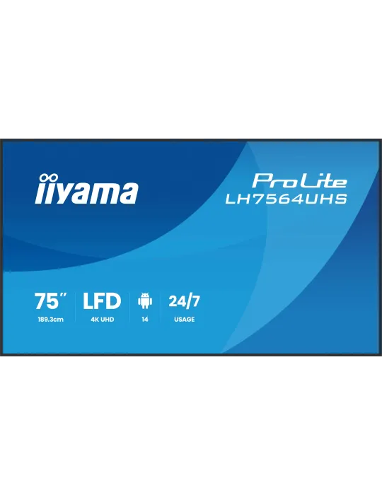 iiyama LH7564UHS-B1AG visualizzatore di messaggi Pannello piatto per segnaletica digitale 190,5 cm (75") Wi-Fi 500 cd m² 4K
