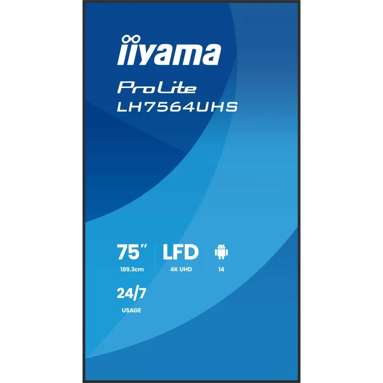 iiyama LH7564UHS-B1AG visualizzatore di messaggi Pannello piatto per segnaletica digitale 190,5 cm (75") Wi-Fi 500 cd m² 4K