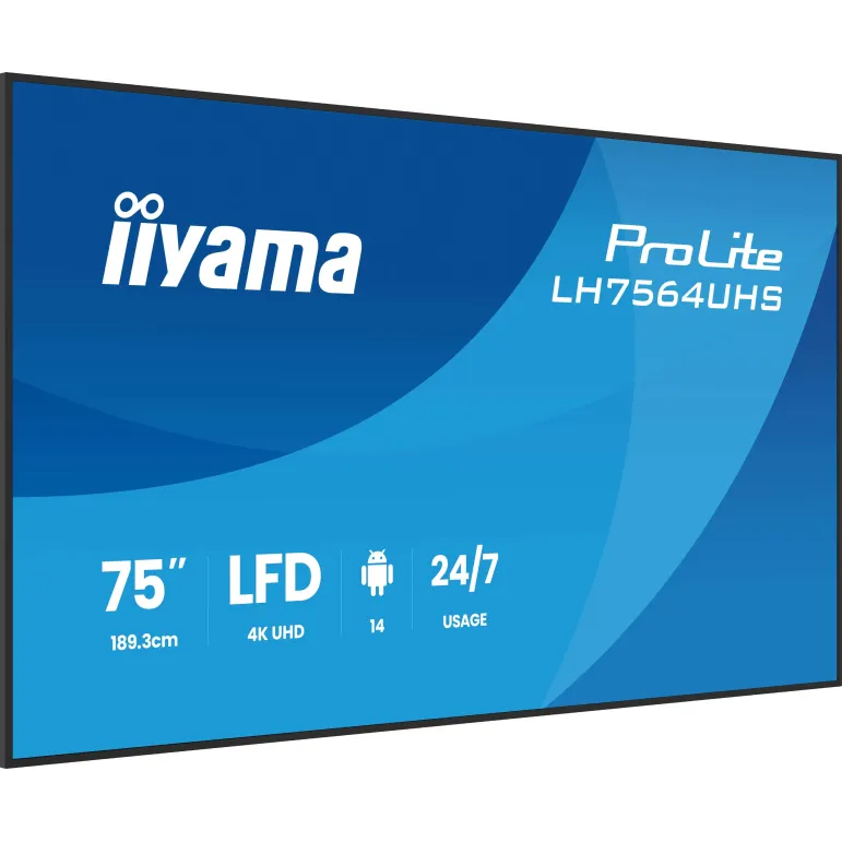 iiyama LH7564UHS-B1AG visualizzatore di messaggi Pannello piatto per segnaletica digitale 190,5 cm (75") Wi-Fi 500 cd m² 4K