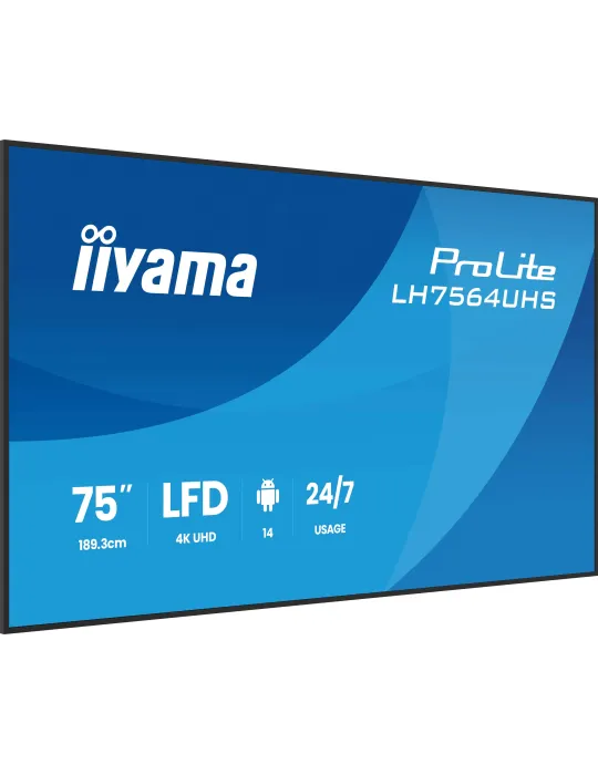 iiyama LH7564UHS-B1AG visualizzatore di messaggi Pannello piatto per segnaletica digitale 190,5 cm (75") Wi-Fi 500 cd m² 4K