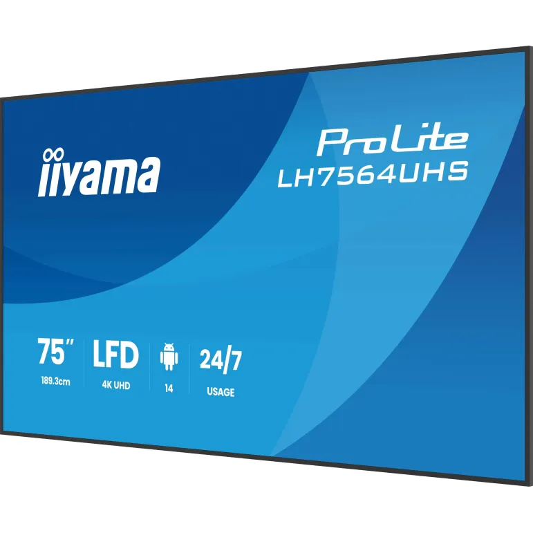 iiyama LH7564UHS-B1AG visualizzatore di messaggi Pannello piatto per segnaletica digitale 190,5 cm (75") Wi-Fi 500 cd m² 4K