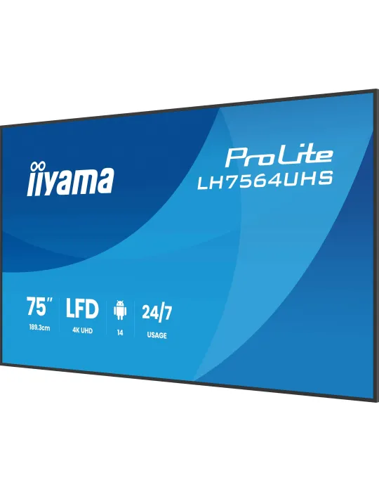 iiyama LH7564UHS-B1AG visualizzatore di messaggi Pannello piatto per segnaletica digitale 190,5 cm (75") Wi-Fi 500 cd m² 4K