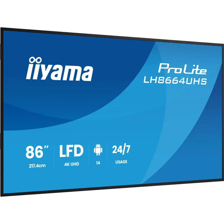 iiyama LH8664UHS-B3AG visualizzatore di messaggi Pannello piatto per segnaletica digitale 2,17 m (85.6") Wi-Fi 500 cd m² 4K