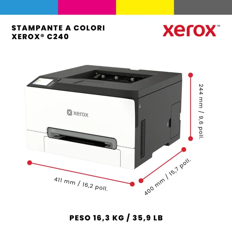 Xerox C240 Stampante Laser A4 a colori, WI-FI, 25 ppm