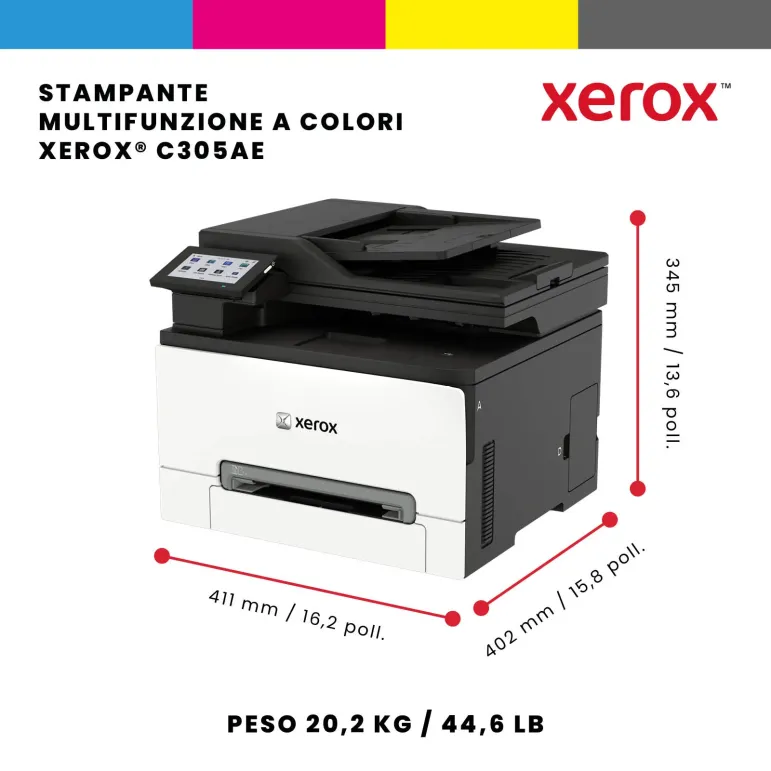Xerox C305ae stampante multifunzione laser A4 a colori, WI-FI, 30 ppm, DADF, scansione, copia e fax