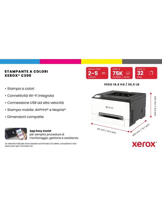 Xerox C300 Stampante Laser A4 a colori, WI-FI, 30 ppm