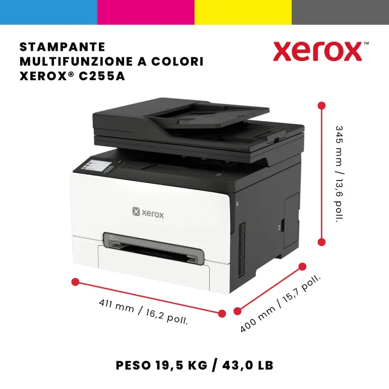 Xerox C255a stampante multifunzione laser A4 a colori, WI-FI, 25 ppm, ADF, scansione, copia e fax
