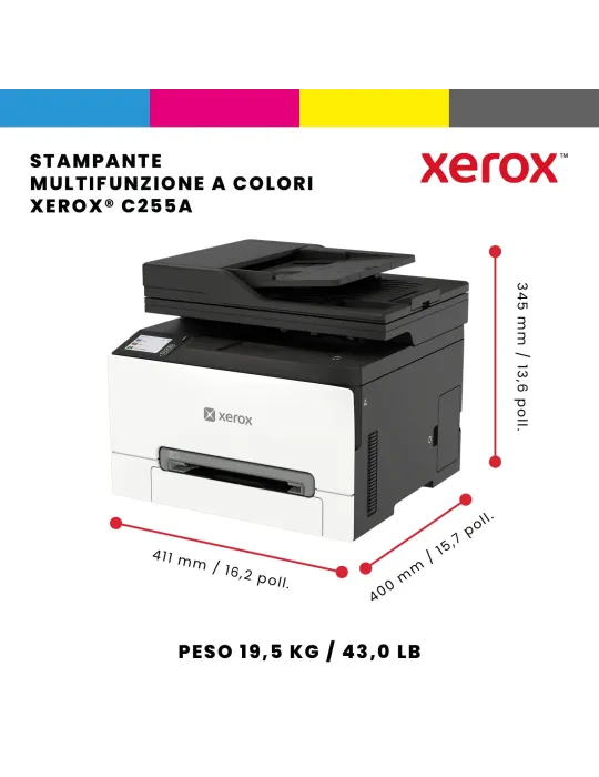Xerox C255a stampante multifunzione laser A4 a colori, WI-FI, 25 ppm, ADF, scansione, copia e fax