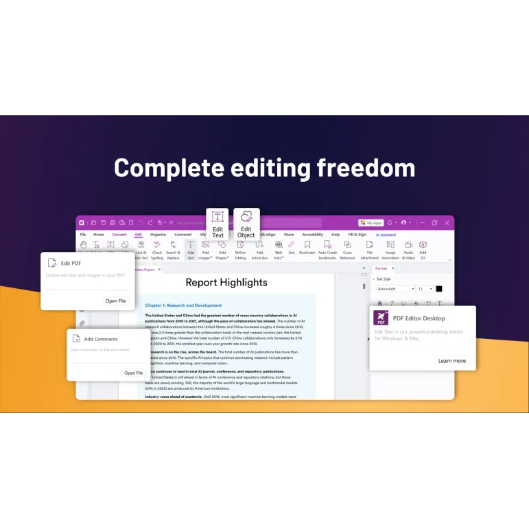 Foxit PDF Editor 14 - versione perpetua - modifica professionale di PDF per Windows e macOS