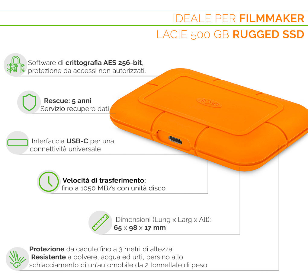 LaCie Rugged SSD 500GB ideale per filmmaker