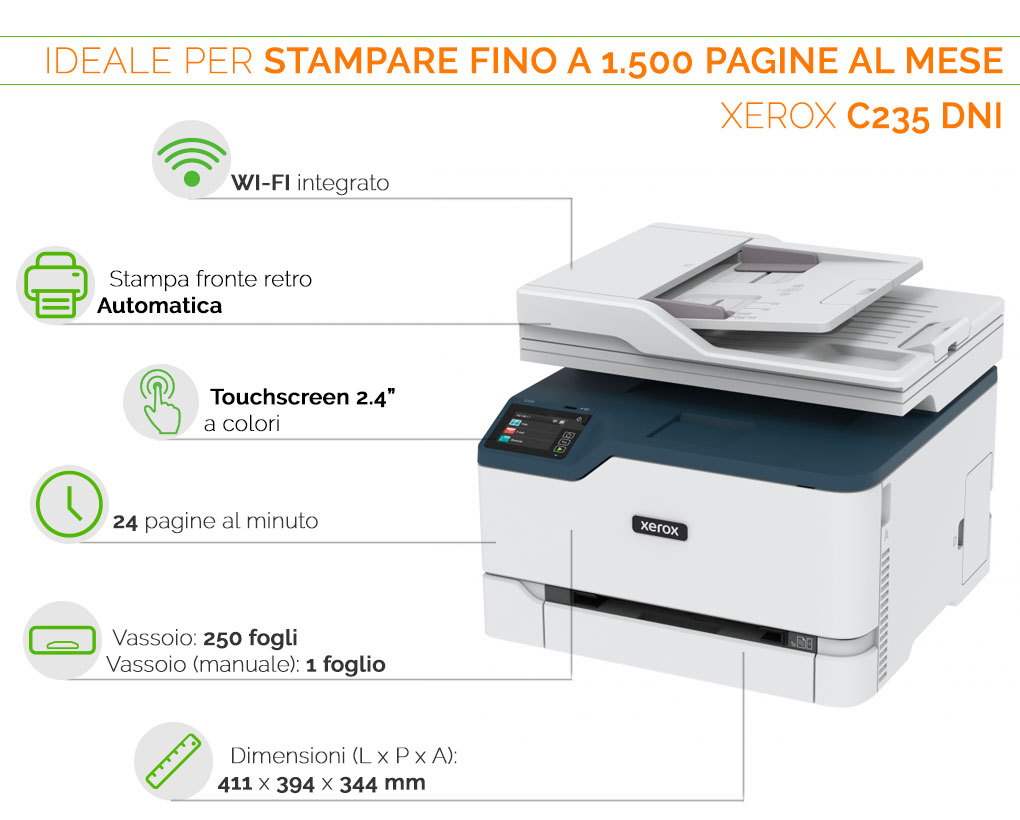 Xerox C235 DNI stampante ideale per smart working